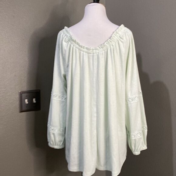 Lane Bryant Mint Green Off Shoulder Tunic Blouson-Sleeve Ribbed Knit Top - Picture 7 of 13
